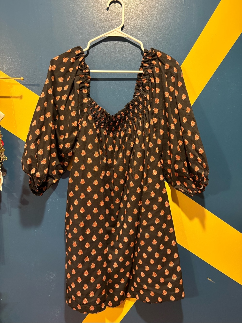 Darling Black Boho Print Off The Shoulder Long Sleeve Mini Dress NWOT